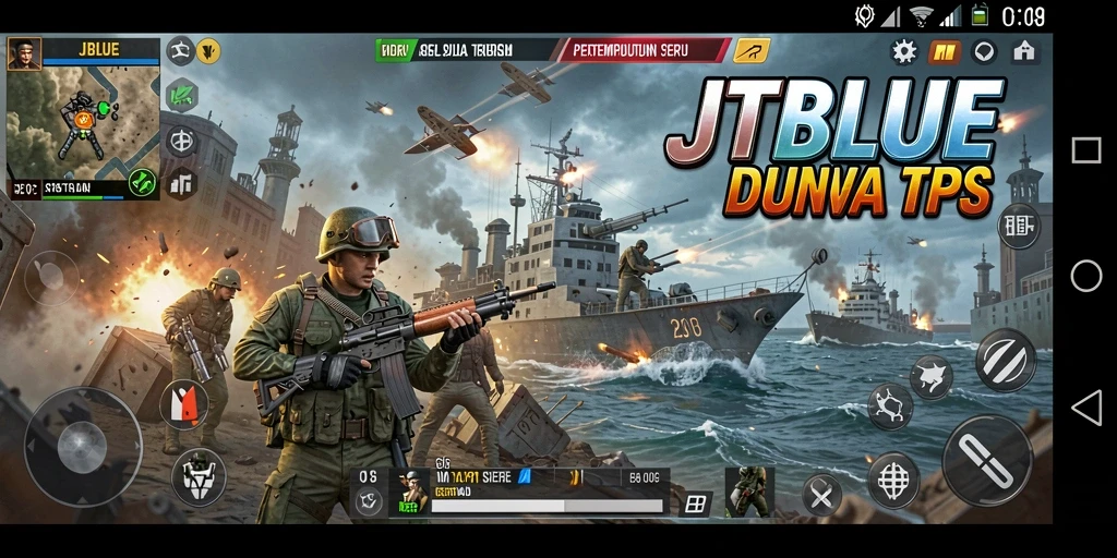 Screenshot gameplay JTBLUE menampilkan pertempuran seru dan strategis.