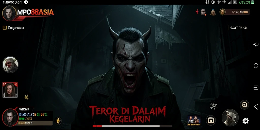 Tampilan gameplay mencekam di dalam kegelapan dengan makhluk mengerikan.