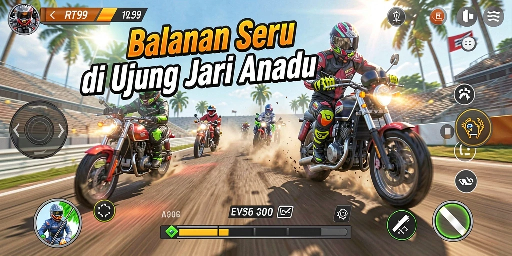 Gameplay balapan yang mendebarkan di RT99 dengan mobil yang beradu kecepatan.