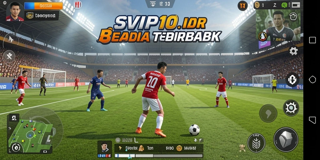 Screenshot utama SVIP10 menampilkan aksi mendebarkan di lapangan sepak bola.